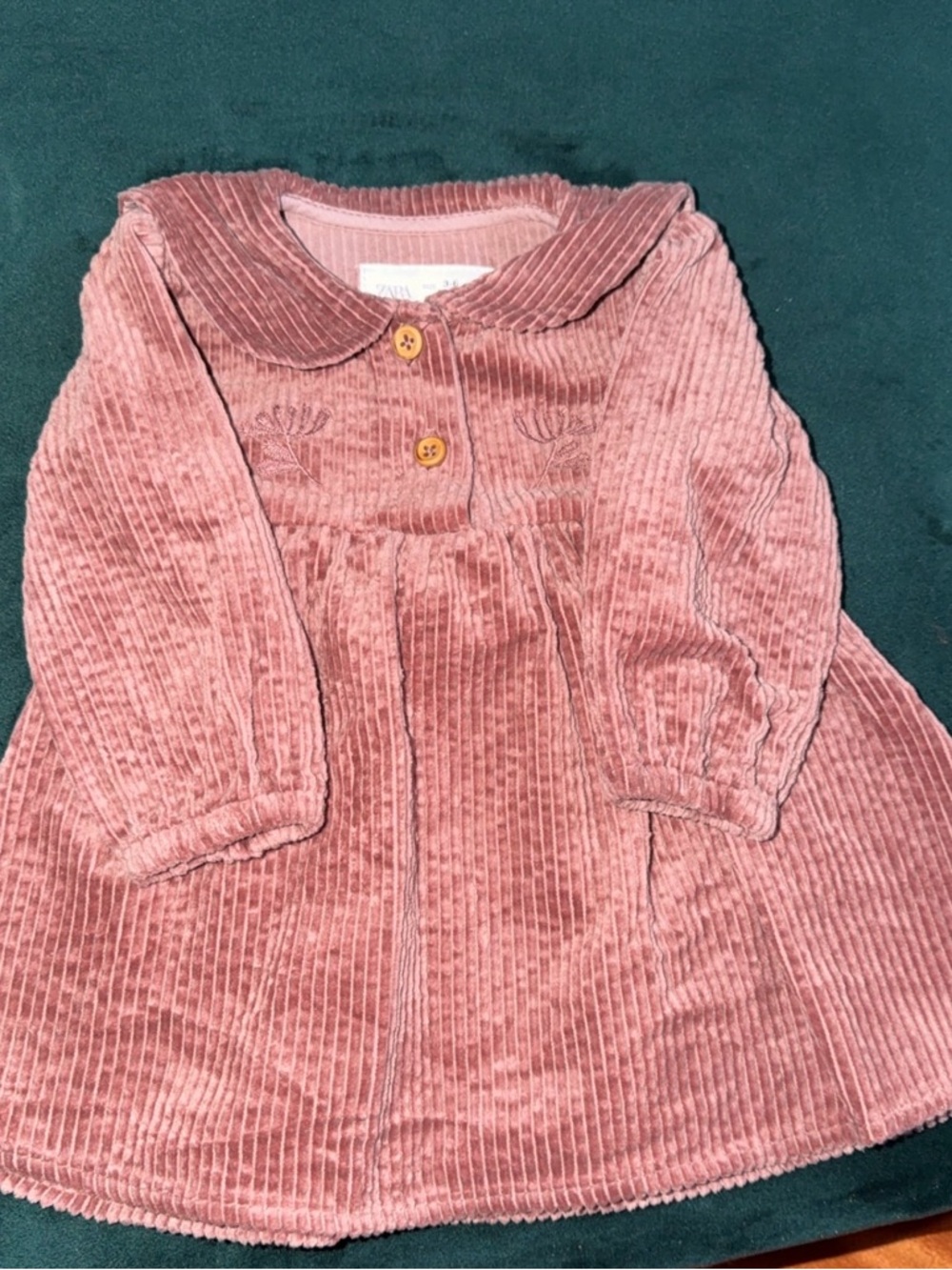 Zara Rose Corduroy Baby Dress with Peter Pan Collar